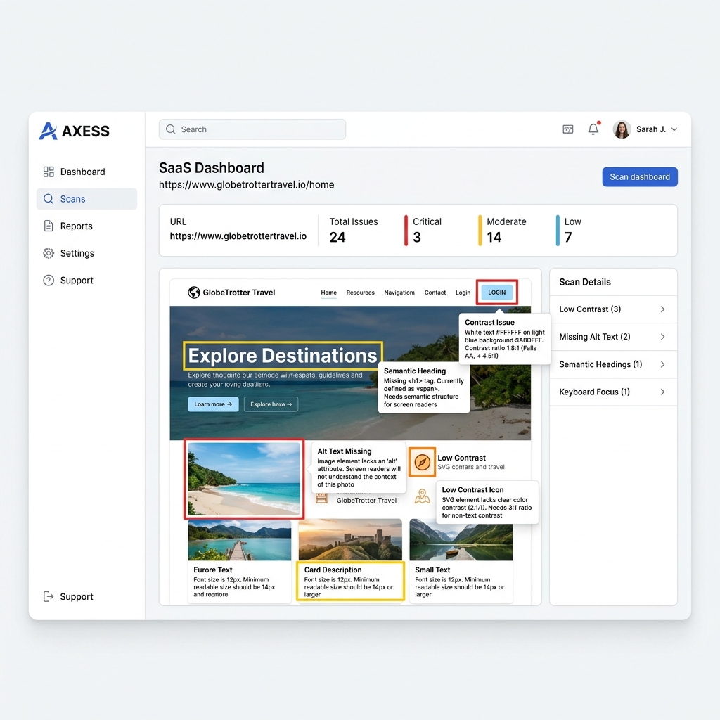 Annotated accessibility scan screenshot